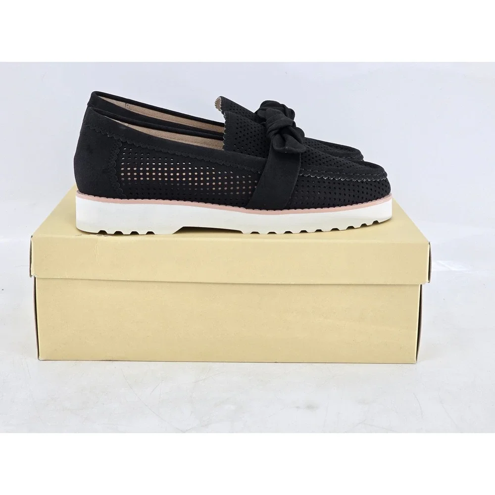 NYDJ Okoa Suede Loafers Womens 9 Black Perforated Bow Slip On - New